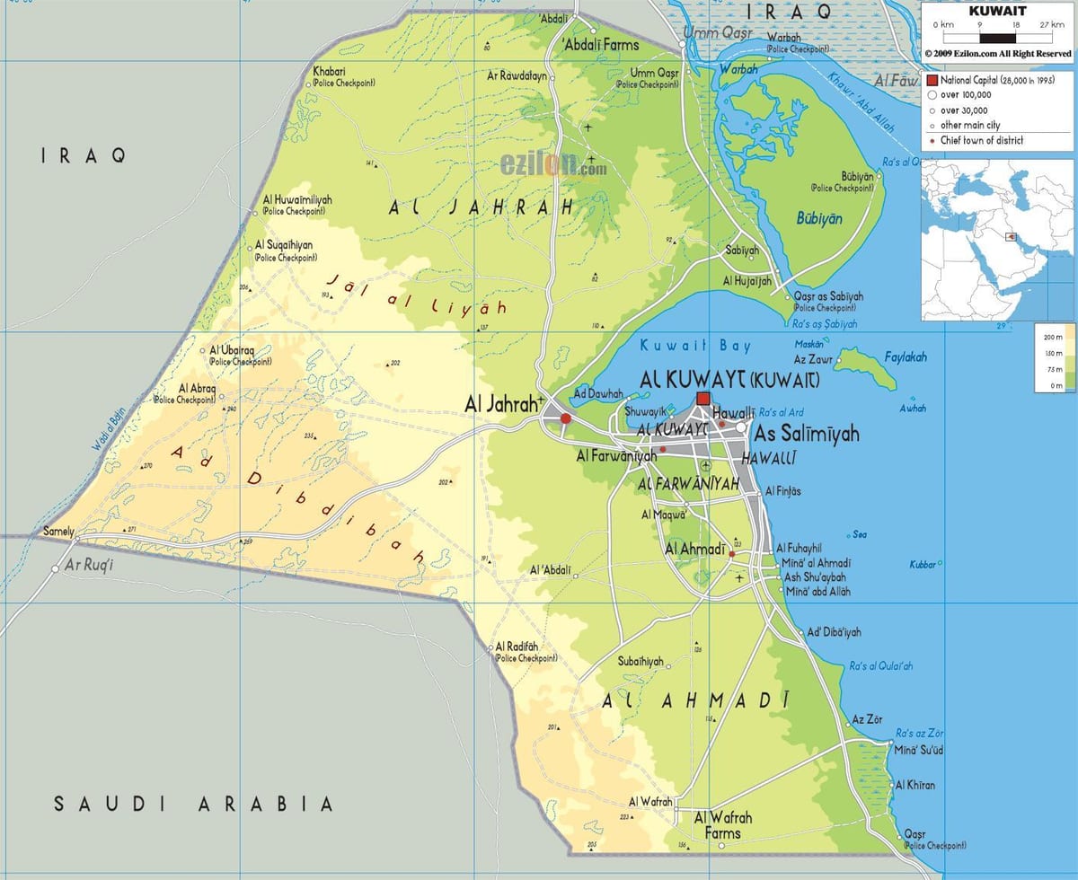 mapa kuvajtu obce 