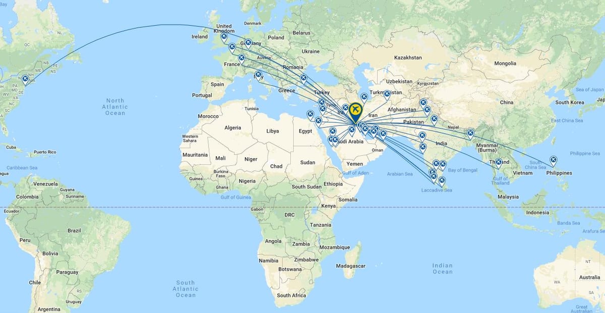 kuwait airways 777 sedadla mapě