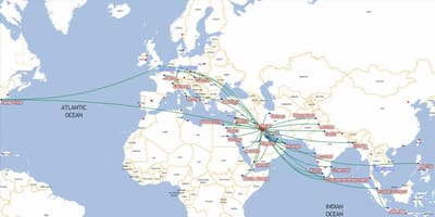 Mapa kuwait airways destinací